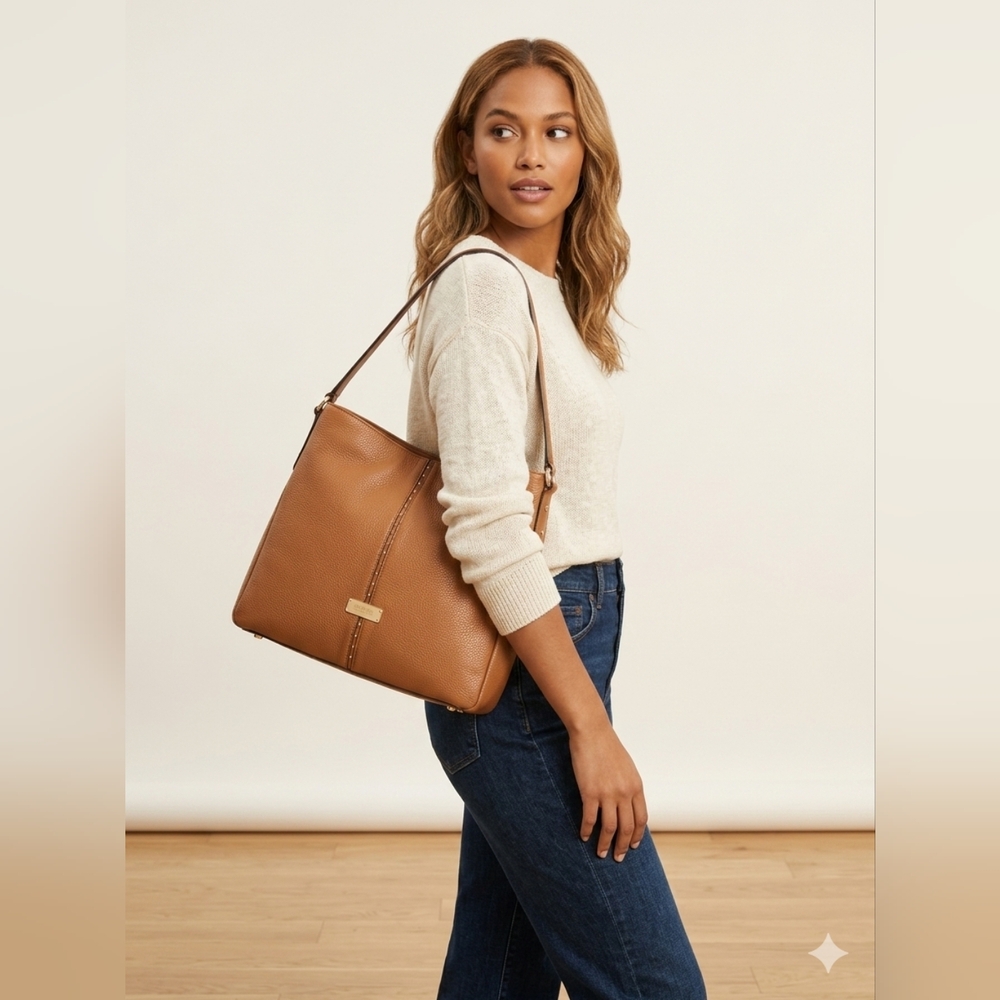 Nicole Miller Classic Cognac Shoulder Tote Bag